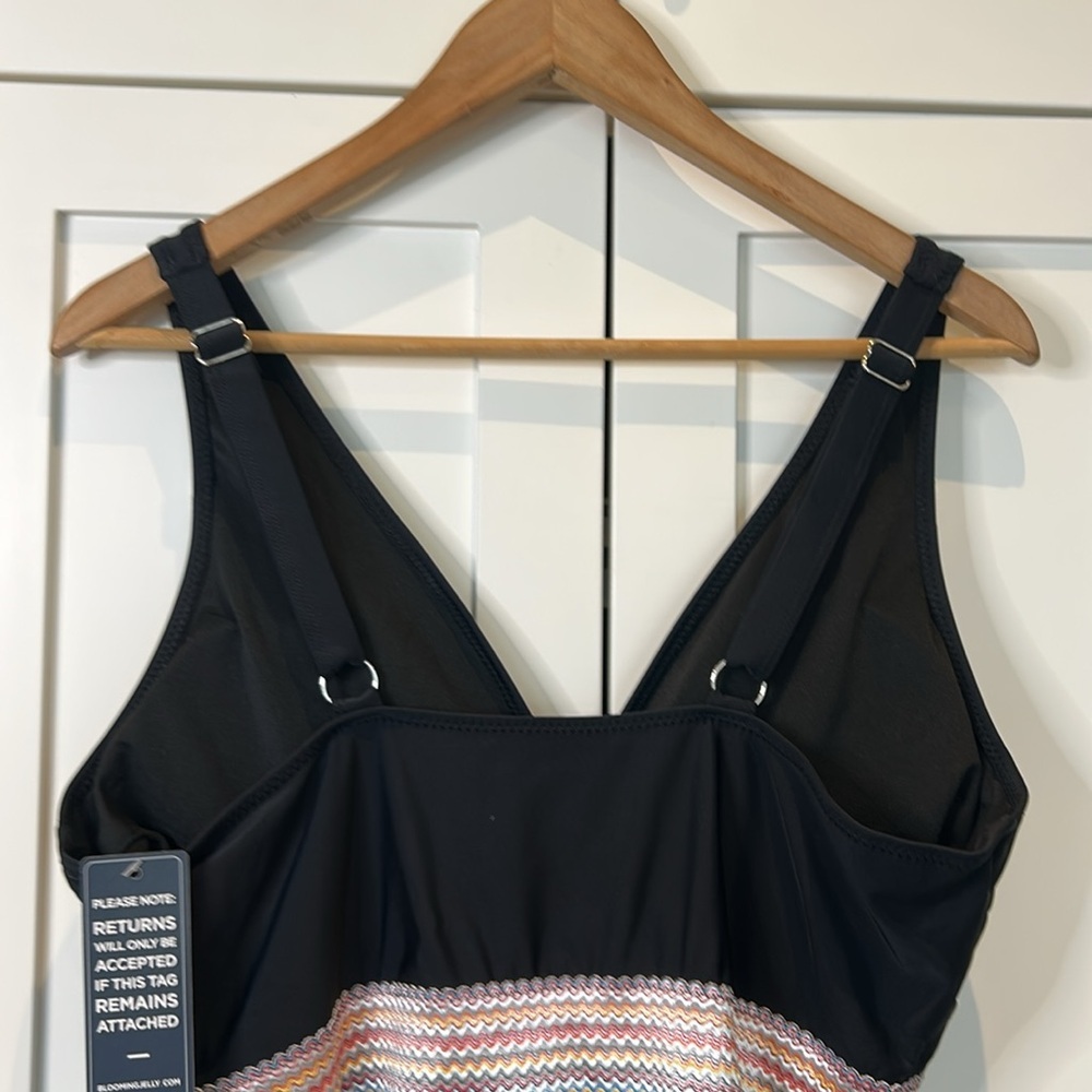 Black One Piece Tummy Control Swimsuit with Striped Waist - Picture 8 of 16